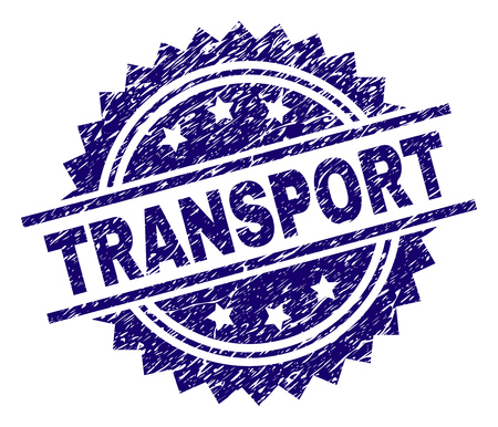 TRANSPORT stamp seal watermark with distress style. Blue vector rubber print of TRANSPORT tag with dust texture.のイラスト素材