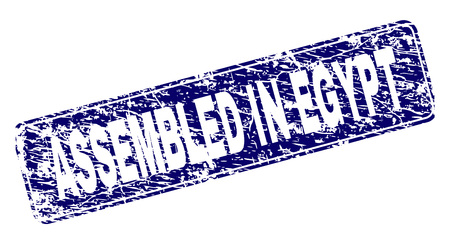 ASSEMBLED IN EGYPT stamp seal print with grunge style. Seal shape is a rounded rectangle with frame. Blue vector rubber print of ASSEMBLED IN EGYPT tag with grunge style.のイラスト素材