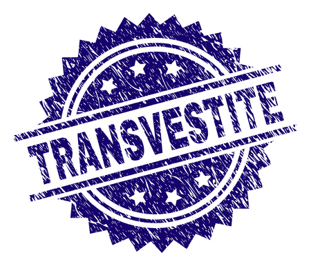 TRANSVESTITE stamp seal watermark with distress style. Blue vector rubber print of TRANSVESTITE title with unclean texture.のイラスト素材