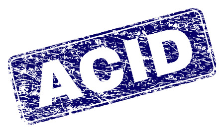 ACID stamp seal print with distress texture. Seal shape is a rounded rectangle with frame. Blue vector rubber print of ACID tag with corroded texture.のイラスト素材