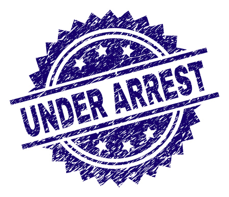 UNDER ARREST stamp seal watermark with distress style. Blue vector rubber print of UNDER ARREST text with retro texture.のイラスト素材