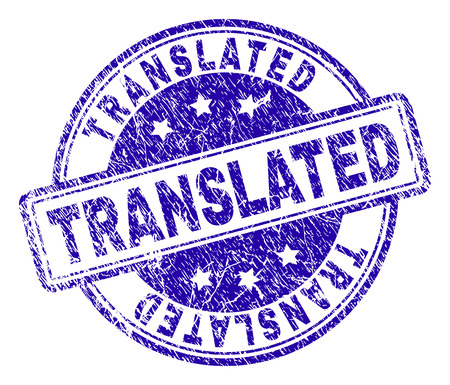 TRANSLATED stamp seal imprint with grunge texture. Designed with rounded rectangles and circles. Blue vector rubber print of TRANSLATED caption with dust texture.のイラスト素材