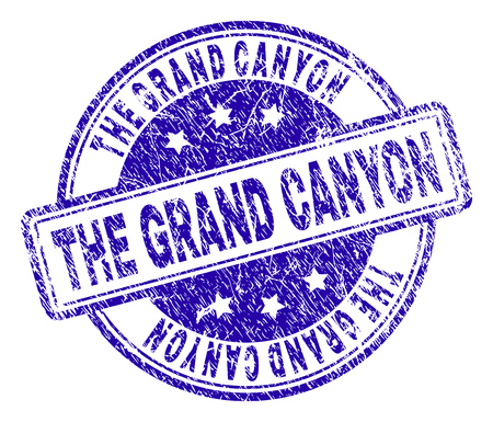 THE GRAND CANYON stamp seal watermark with grunge texture. Designed with rounded rectangles and circles. Blue vector rubber print of THE GRAND CANYON title with dust texture.のイラスト素材