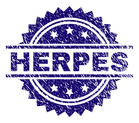 HERPES stamp seal watermark with distress style. Blue vector rubber print of HERPES label with retro texture.のイラスト素材