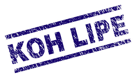 KOH LIPE seal watermark with grunge style. Blue vector rubber print of KOH LIPE text with grunge texture. Text caption is placed between parallel lines.のイラスト素材