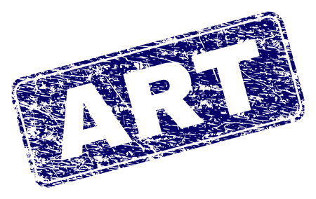 ART stamp seal print with distress texture. Seal shape is a rounded rectangle with frame. Blue vector rubber print of ART title with unclean texture.のイラスト素材