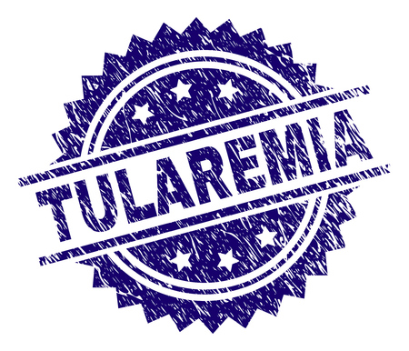 TULAREMIA stamp seal watermark with distress style. Blue vector rubber print of TULAREMIA tag with corroded texture.のイラスト素材