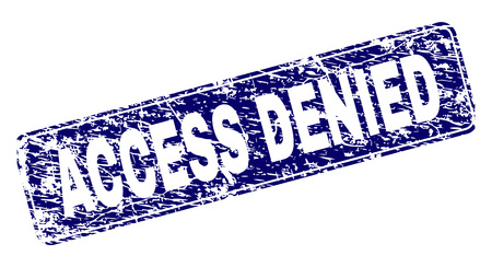 ACCESS DENIED stamp seal print with distress style. Seal shape is a rounded rectangle with frame. Blue vector rubber print of ACCESS DENIED label with unclean style.のイラスト素材