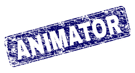 ANIMATOR stamp seal print with distress texture. Seal shape is a rounded rectangle with frame. Blue vector rubber print of ANIMATOR tag with scratched texture.のイラスト素材