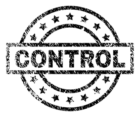CONTROL stamp seal watermark with distress style. Designed with rectangle, circles and stars. Black vector rubber print of CONTROL caption with dirty texture.のイラスト素材