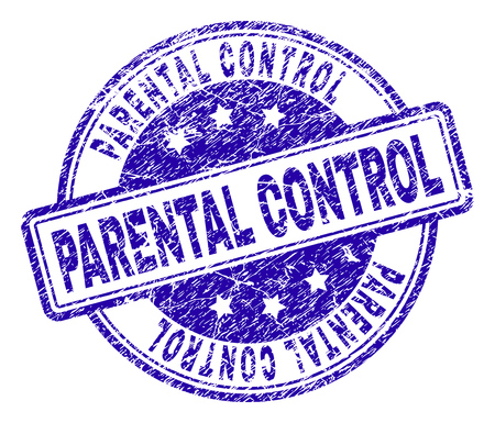 PARENTAL CONTROL stamp seal watermark with grunge texture. Designed with rounded rectangles and circles. Blue vector rubber print of PARENTAL CONTROL tag with grunge texture.のイラスト素材