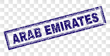 ARAB EMIRATES stamp seal print with scratched style and double framed rectangle shape. Stamp is placed on a transparent background.のイラスト素材