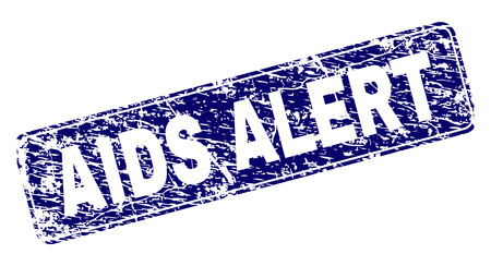AIDS ALERT stamp seal print with grunge style. Seal shape is a rounded rectangle with frame. Blue vector rubber print of AIDS ALERT title with corroded style.のイラスト素材