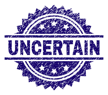 UNCERTAIN stamp seal watermark with distress style. Blue vector rubber print of UNCERTAIN caption with grunge texture.のイラスト素材