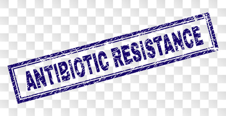 ANTIBIOTIC RESISTANCE stamp seal print with rubber print style and double framed rectangle shape. Stamp is placed on a transparent background.のイラスト素材