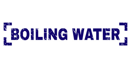 BOILING WATER label seal print with corroded style. Text caption is placed between corners. Blue vector rubber print of BOILING WATER with corroded texture.のイラスト素材