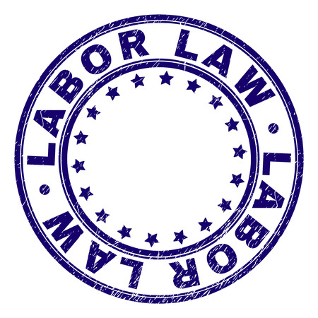 LABOR LAW stamp seal watermark with grunge texture. Designed with round shapes and stars. Blue vector rubber print of LABOR LAW tag with retro texture.のイラスト素材