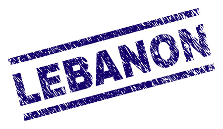 LEBANON seal print with grunge style. Blue vector rubber print of LEBANON text with dirty texture. Text title is placed between parallel lines.のイラスト素材