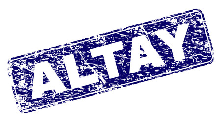 ALTAY stamp seal print with grunge style. Seal shape is a rounded rectangle with frame. Blue vector rubber print of ALTAY text with grunge style.のイラスト素材