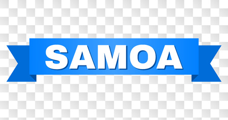 SAMOA text on a ribbon. Designed with white title and blue tape. Vector banner with SAMOA tag on a transparent background.のイラスト素材