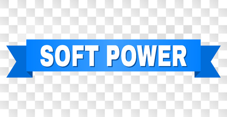 SOFT POWER text on a ribbon. Designed with white caption and blue tape. Vector banner with SOFT POWER tag on a transparent background.のイラスト素材