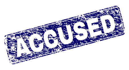 ACCUSED stamp seal print with grunge texture. Seal shape is a rounded rectangle with frame. Blue vector rubber print of ACCUSED caption with grunge texture.のイラスト素材