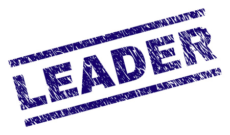LEADER seal print with grunge style. Blue vector rubber print of LEADER tag with grunge texture. Text caption is placed between parallel lines.のイラスト素材