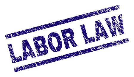 LABOR LAW seal print with grunge style. Blue vector rubber print of LABOR LAW text with unclean texture. Text title is placed between parallel lines.のイラスト素材