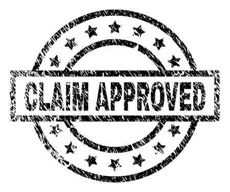 CLAIM APPROVED stamp seal watermark with distress style. Designed with rectangle, circles and stars. Black vector rubber print of CLAIM APPROVED tag with unclean texture.のイラスト素材