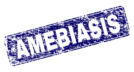 AMEBIASIS stamp seal watermark with grunge texture. Seal shape is a rounded rectangle with frame. Blue vector rubber print of AMEBIASIS text with dust texture.のイラスト素材