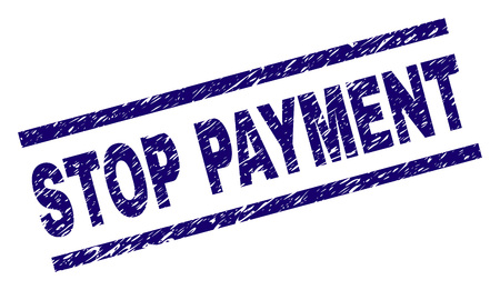 STOP PAYMENT seal print with grunge style. Blue vector rubber print of STOP PAYMENT label with corroded texture. Text label is placed between parallel lines.のイラスト素材