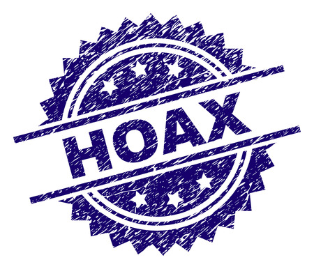 HOAX stamp seal watermark with distress style. Blue vector rubber print of HOAX tag with scratched texture.のイラスト素材