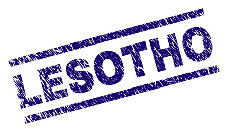 LESOTHO seal watermark with distress style. Blue vector rubber print of LESOTHO caption with retro texture. Text caption is placed between parallel lines.のイラスト素材