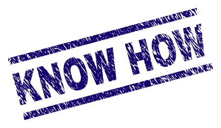 KNOW HOW seal imprint with grunge style. Blue vector rubber print of KNOW HOW text with grunge texture. Text caption is placed between parallel lines.のイラスト素材