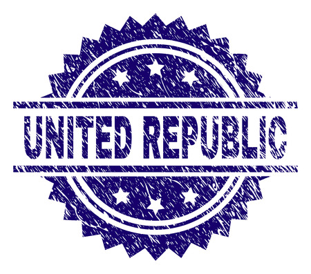 UNITED REPUBLIC stamp seal watermark with distress style. Blue vector rubber print of UNITED REPUBLIC tag with scratched texture.のイラスト素材
