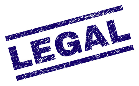 LEGAL seal print with distress style. Blue vector rubber print of LEGAL text with grunge texture. Text tag is placed between parallel lines.のイラスト素材