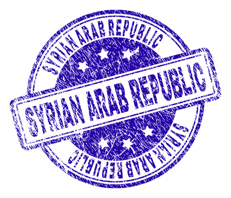 SYRIAN ARAB REPUBLIC stamp seal watermark with grunge texture. Designed with rounded rectangles and circles. Blue vector rubber print of SYRIAN ARAB REPUBLIC title with dirty texture.のイラスト素材