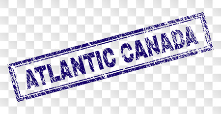 ATLANTIC CANADA stamp seal print with rubber print style and double framed rectangle shape. Stamp is placed on a transparent background.のイラスト素材