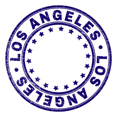 LOS ANGELES stamp seal watermark with grunge texture. Designed with round shapes and stars. Blue vector rubber print of LOS ANGELES title with retro texture.のイラスト素材