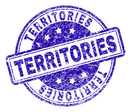 TERRITORIES stamp seal watermark with grunge effect. Designed with rounded rectangles and circles. Blue vector rubber print of TERRITORIES tag with grunge texture.のイラスト素材