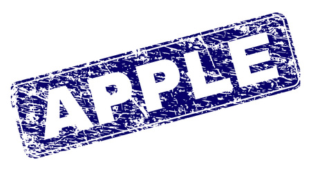 APPLE stamp seal print with grunge style. Seal shape is a rounded rectangle with frame. Blue vector rubber print of APPLE label with dust style.のイラスト素材