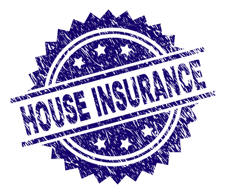 HOUSE INSURANCE stamp seal watermark with distress style. Blue vector rubber print of HOUSE INSURANCE title with corroded texture.のイラスト素材