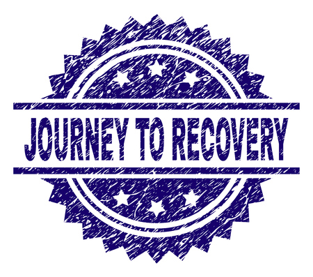 JOURNEY TO RECOVERY stamp seal watermark with distress style. Blue vector rubber print of JOURNEY TO RECOVERY text with retro texture.のイラスト素材