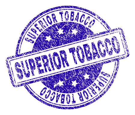 SUPERIOR TOBACCO stamp seal watermark with distress texture. Designed with rounded rectangles and circles. Blue vector rubber print of SUPERIOR TOBACCO text with dust texture.のイラスト素材