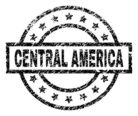 CENTRAL AMERICA stamp seal watermark with distress style. Designed with rectangle, circles and stars. Black vector rubber print of CENTRAL AMERICA label with grunge texture.のイラスト素材