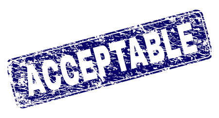 ACCEPTABLE stamp seal print with distress style. Seal shape is a rounded rectangle with frame. Blue vector rubber print of ACCEPTABLE caption with unclean style.のイラスト素材