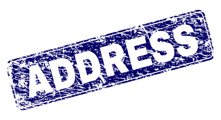 ADDRESS stamp seal print with grunge texture. Seal shape is a rounded rectangle with frame. Blue vector rubber print of ADDRESS caption with grunge texture.のイラスト素材