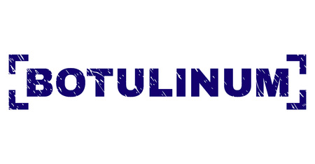 BOTULINUM label seal watermark with distress texture. Text label is placed between corners. Blue vector rubber print of BOTULINUM with scratched texture.のイラスト素材