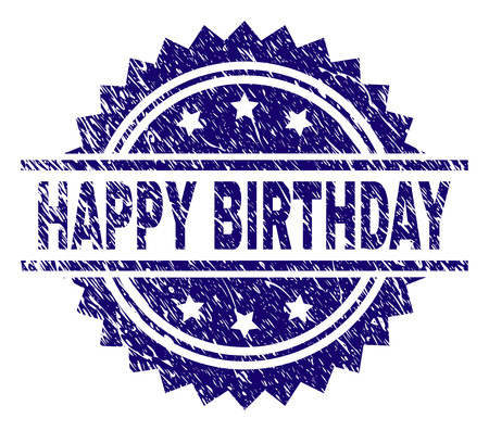 HAPPY BIRTHDAY stamp seal watermark with distress style. Blue vector rubber print of HAPPY BIRTHDAY caption with retro texture.のイラスト素材