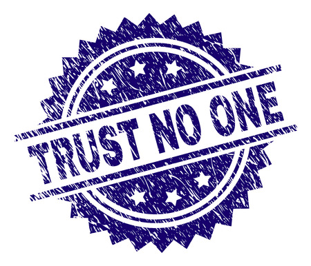 TRUST NO ONE stamp seal watermark with distress style. Blue vector rubber print of TRUST NO ONE text with dust texture.のイラスト素材